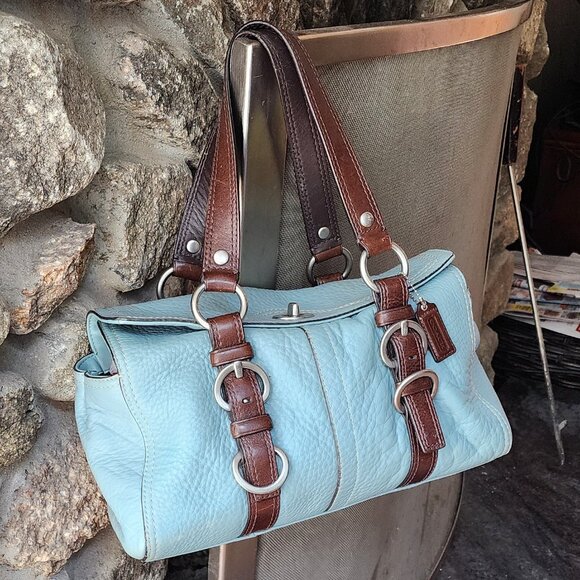 COACH D1082-F12334 Vintage Blue/Brown Chelsea Pebbled Leather Satchel Bag - Picture 3 of 16